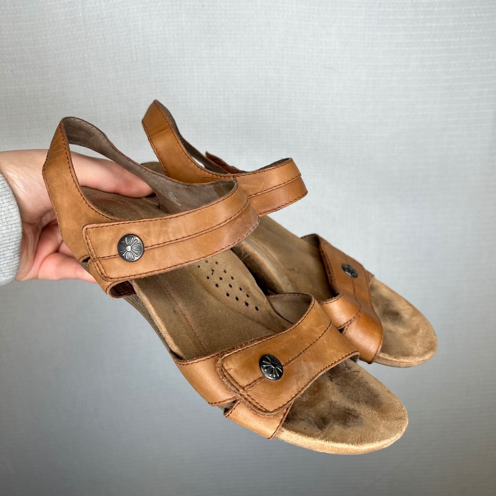 Rockport Cobb Hill Women Tan Leather Wedge Sandals 9W CCK27ALM
